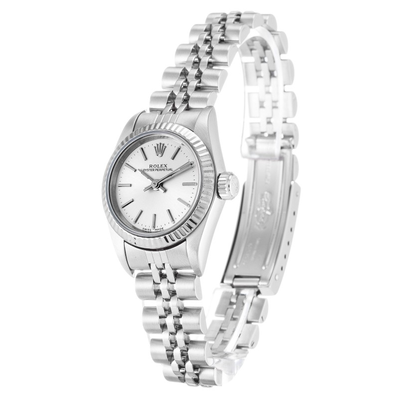 AAA UK Silver Baton Dial Rolex Replica Lady Oyster Perpetual 67194-24 MM