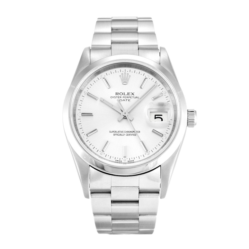 AAA UK Silver Baton Dial Rolex Replica Oyster Perpetual Date 15200-34 MM