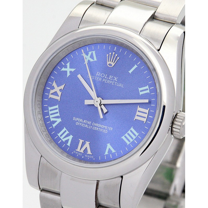 AAA UK Blue Roman Numeral Dial Rolex Replica Lady Oyster Perpetual 177200-31 MM