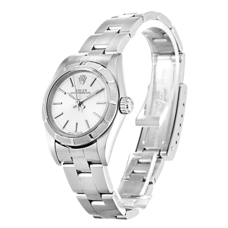 AAA UK Silver Baton Dial Rolex Replica Lady Oyster Perpetual 67230-26 MM