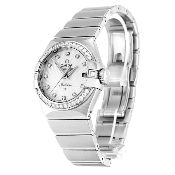 AAA UK Mother of Pearl - White Diamond Dial Omega Replica Constellation Ladies 123.15.27.20.55.001-27 MM