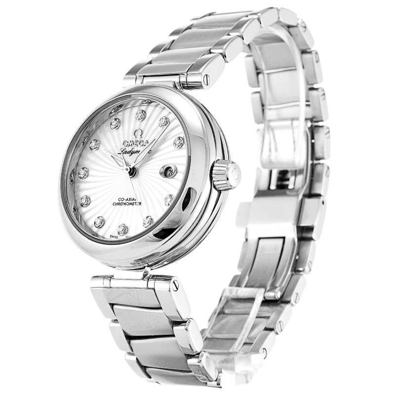 AAA UK Mother of Pearl - White Diamond Dial Omega Replica De Ville Ladymatic 425.30.34.20.55.001-34 MM