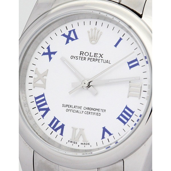 UK Best Blue Roman Numeral and white Dial Rolex Replica Lady Oyster Perpetual 177200-31 MM