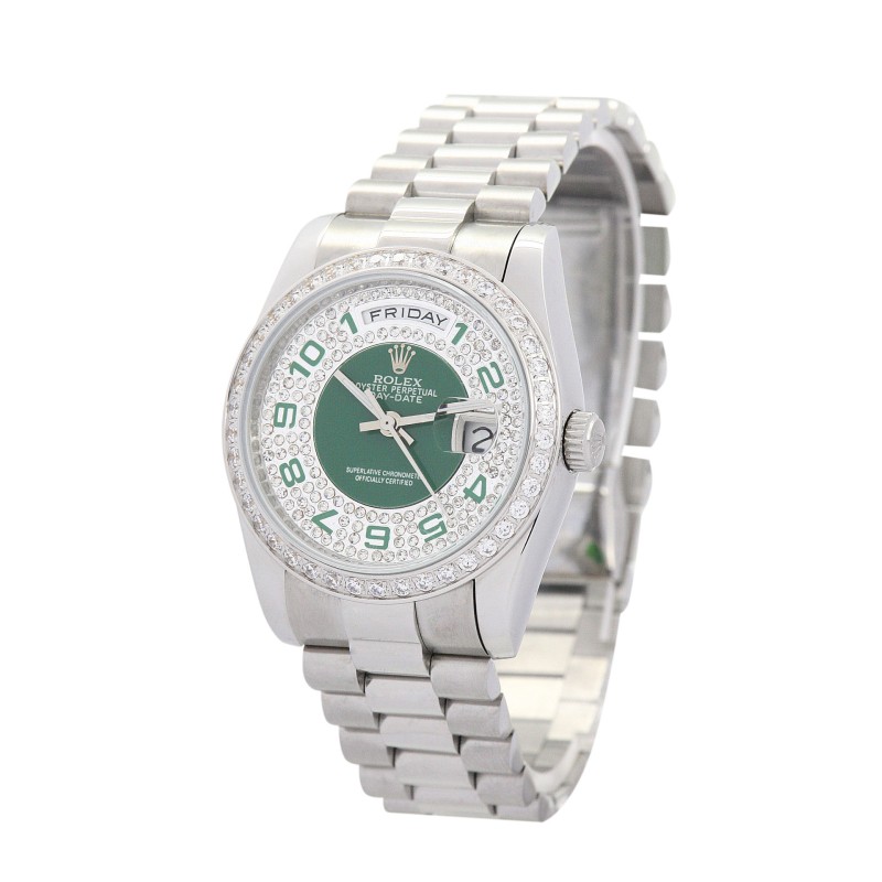 UK Best Green and Silver with Diamonds Dial Rolex Replica Day-Date-36 MM